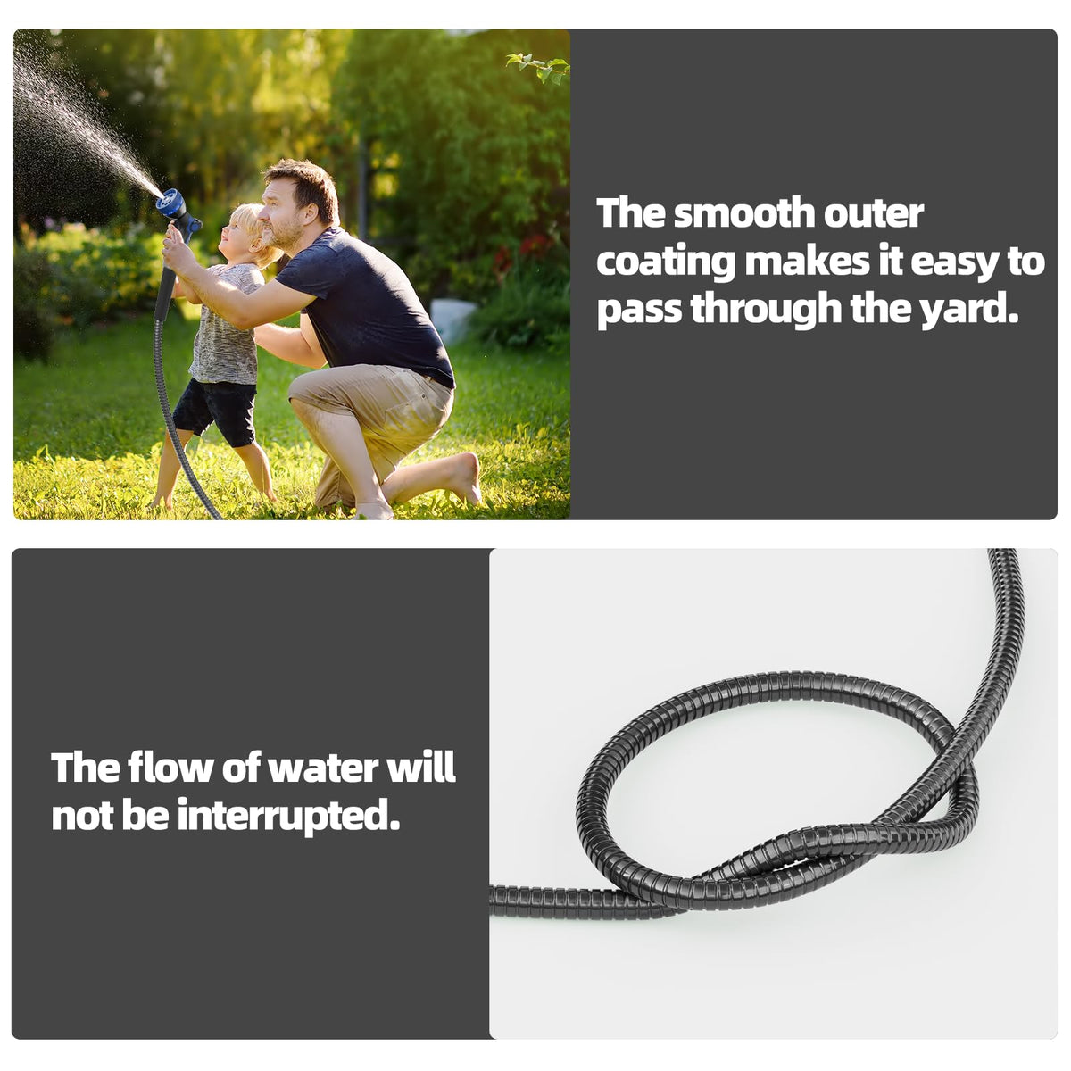 SPECILITE 50ft 304 Stainless Steel Garden Hose Metal, Heavy Duty Water Pipe with Nozzles for Yard, Outdoor - Flexible, Never Kink & Tangle, Puncture Resistant (Black)