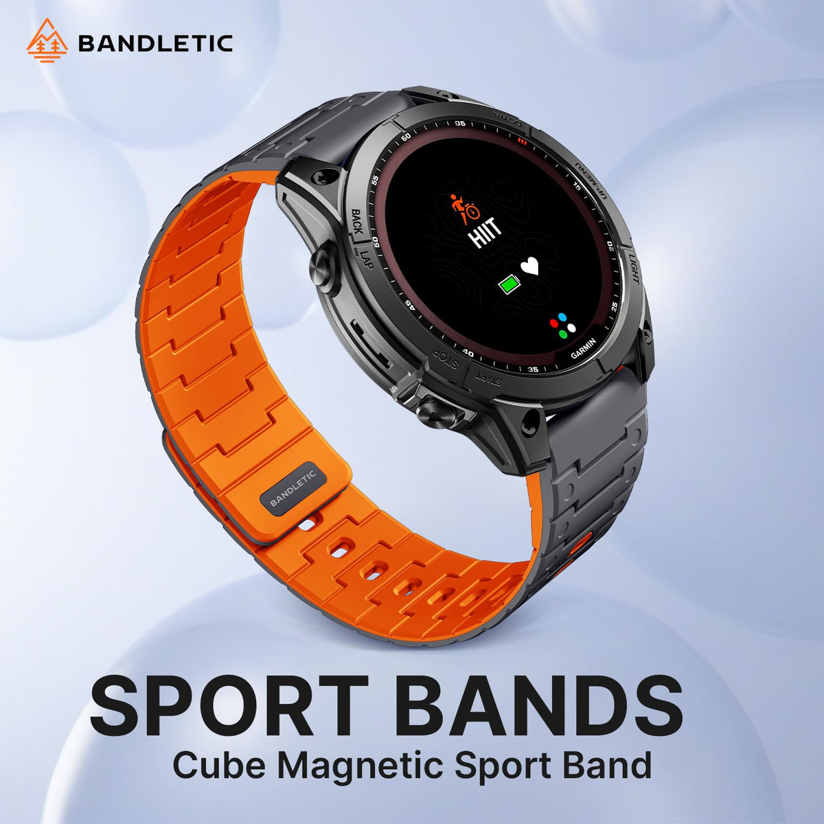 Bandletic 22mm Quick Fit Bands Strong Magnet Compatible with Garmin Fenix 8 45mm/Fenix 7/7 Pro/6/6 Pro/5/5 Plus/Instinct 2/Forerunner 965/955/945/Approach S70 47mm/S62/S60/Epix 2 Pro 47mm/Quatix7/6/5