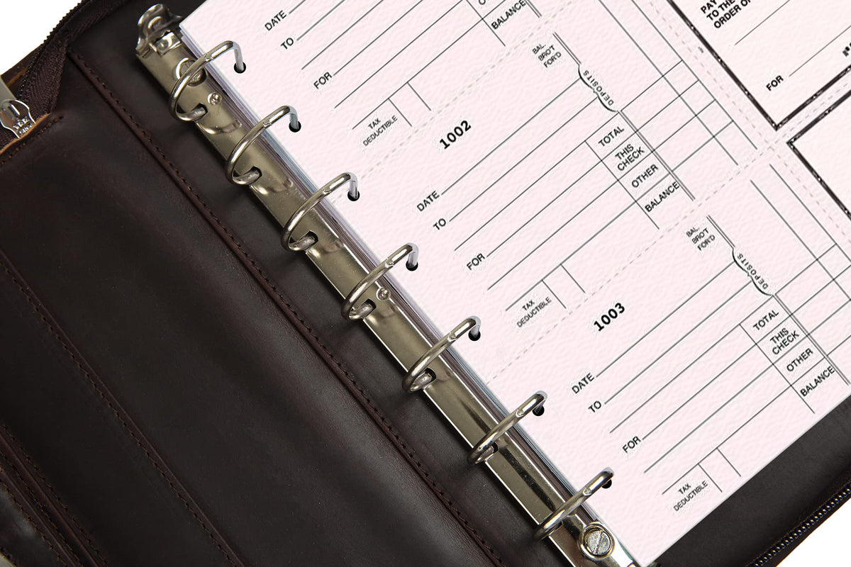 GZRHKJ Genuine Leather Business Check Binder, 7 Ring Checkbook Binder for Business Checks, Personalized Engraved Checkbooks, 600 Checks Capacity for 9 × 13 Inch Sheet (Dark Brown)