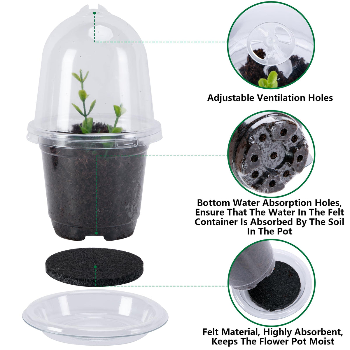 EBaokuup 20 Pack Self Watering Seed Starter Pot, 3 Inch Automatic Watering Plant Nursery Pots with Humidity Dome, Self Watering Nursery Pots for Potted Plants Seed Germination