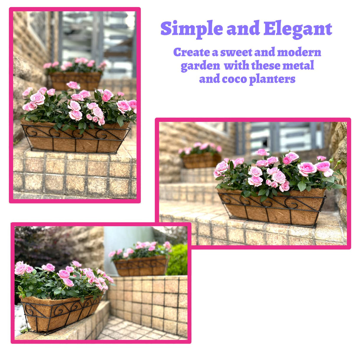 LaLaGreen Wall Planters for Outdoor Plants (2 Pack, 16 Inch) Window Flower Boxes Basket Attach to House, Deck Railing Strawberry Planters with Coco Liners BalconyTroughs Fence Patio Porch Over Rail