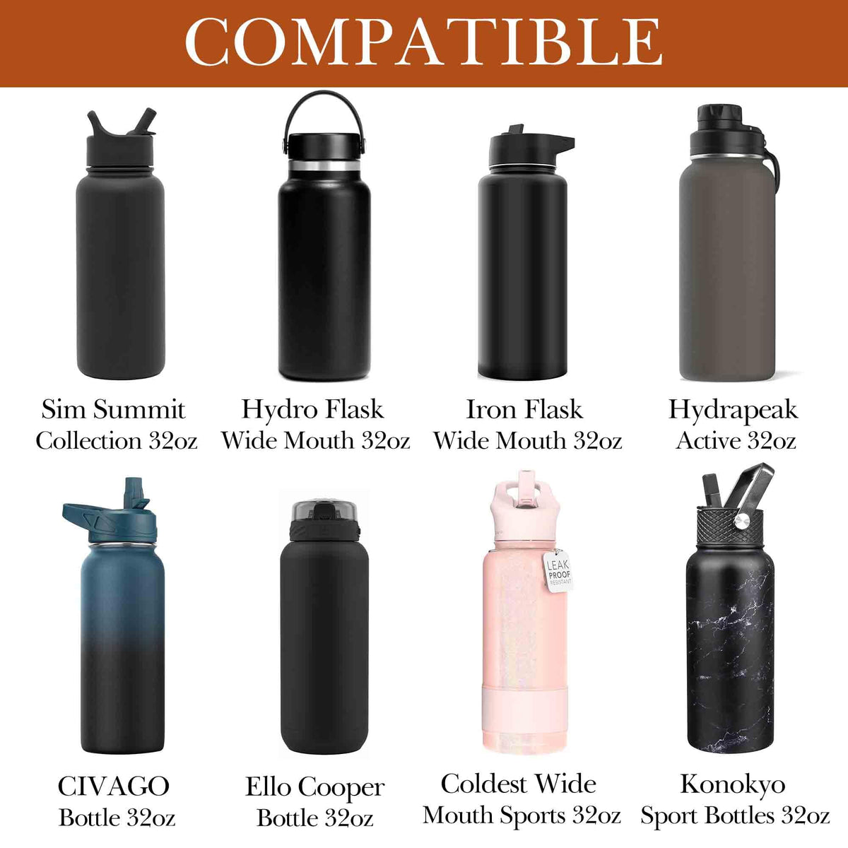 Linkidea Vegan Leather Water Bottle Carrier with Strap Compatible with Hydro Flask Wide Mouth 32oz, Iron Flask, Waterbottle Sling Bag Holder with Shoulder Strap