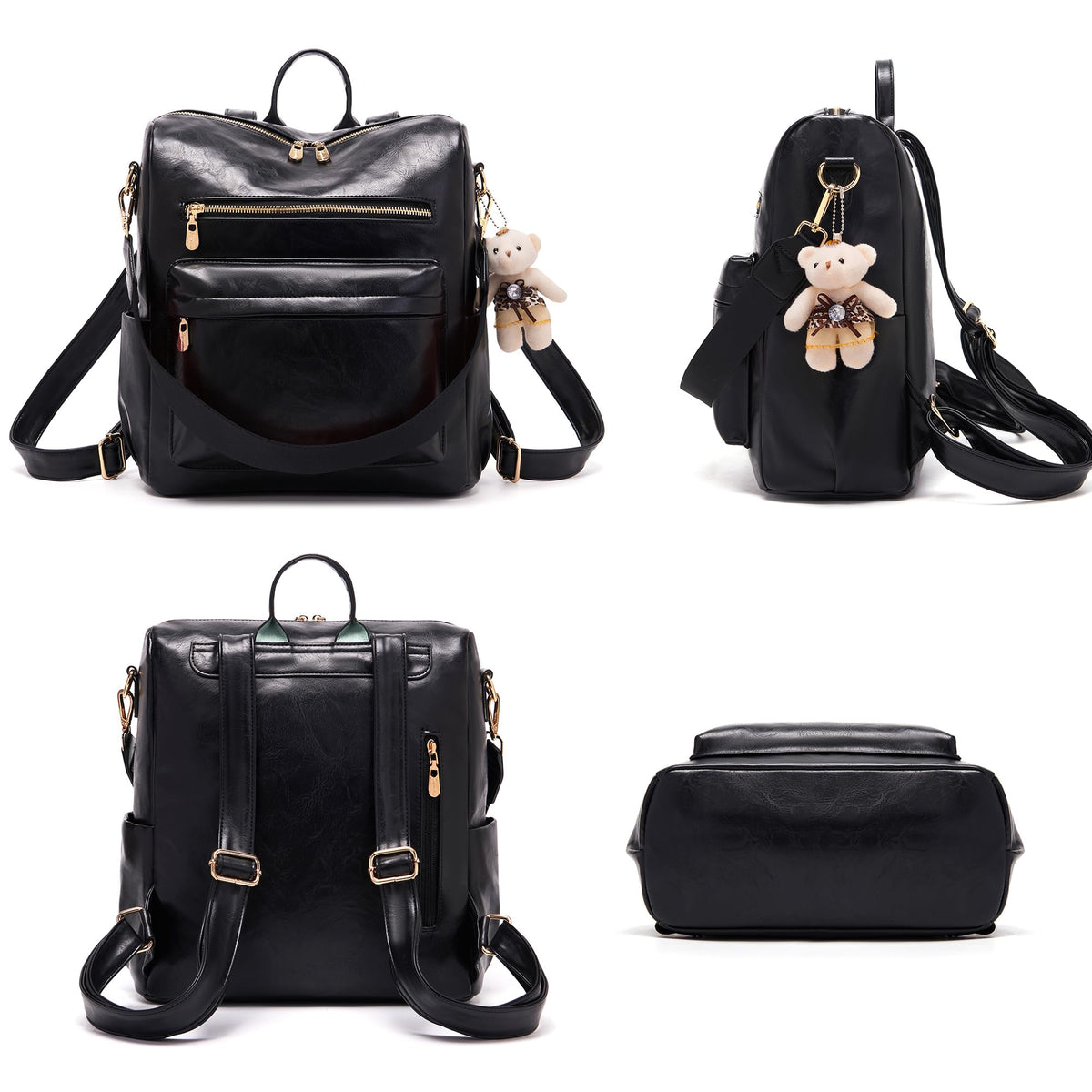 Soperwillton Women Backpack Purse Multipurpose Design Handbags Shoulder Bag PU Leather Travel bag Backpack Set 2pcs