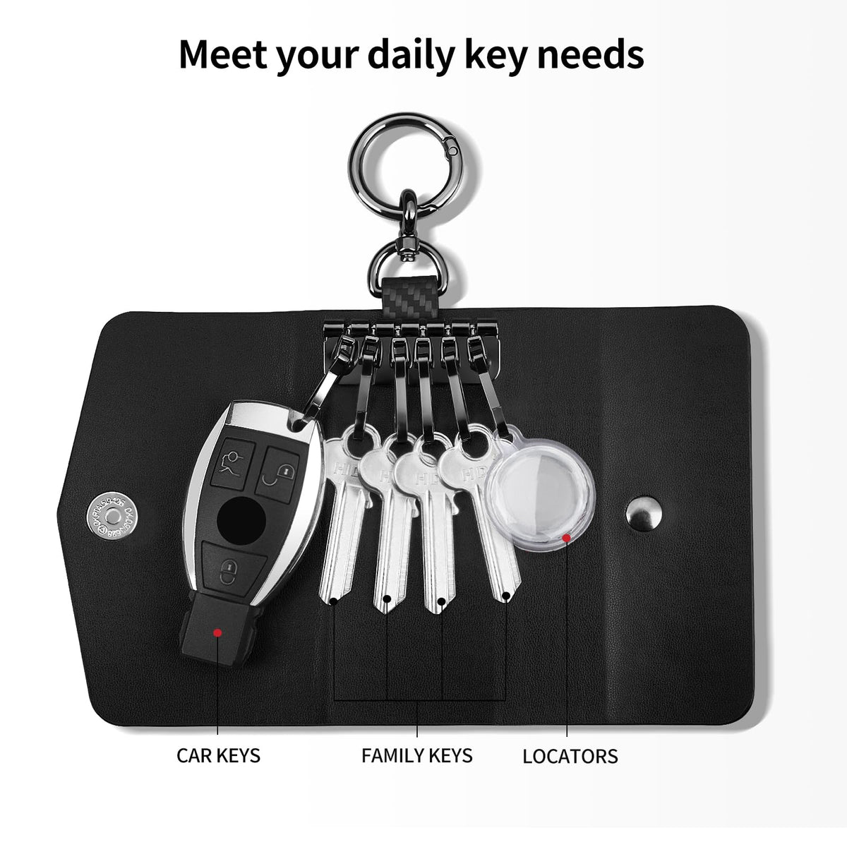Leather Key Holder Wallet with 6 Hooks, Carbon Fiber Pattern Portable Keychain Pouch for Men, Women