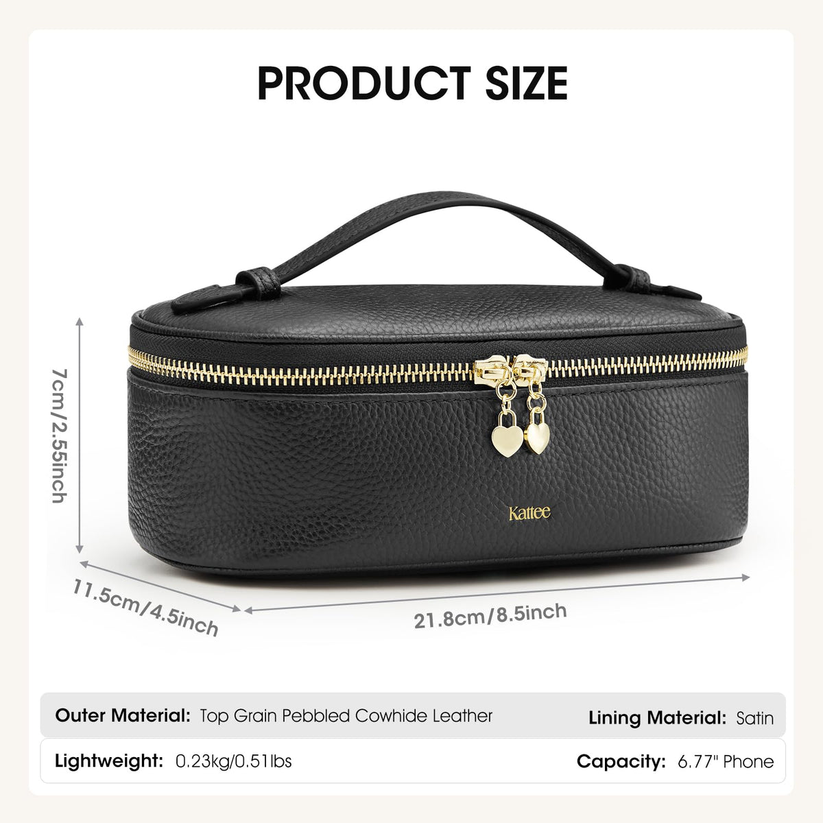 Kattee Makeup Bag for Women, Leather Cosmetic Bag, Working Makeup Bags for Ladies with Handles, Portable Travel Toiletry Bag,Black