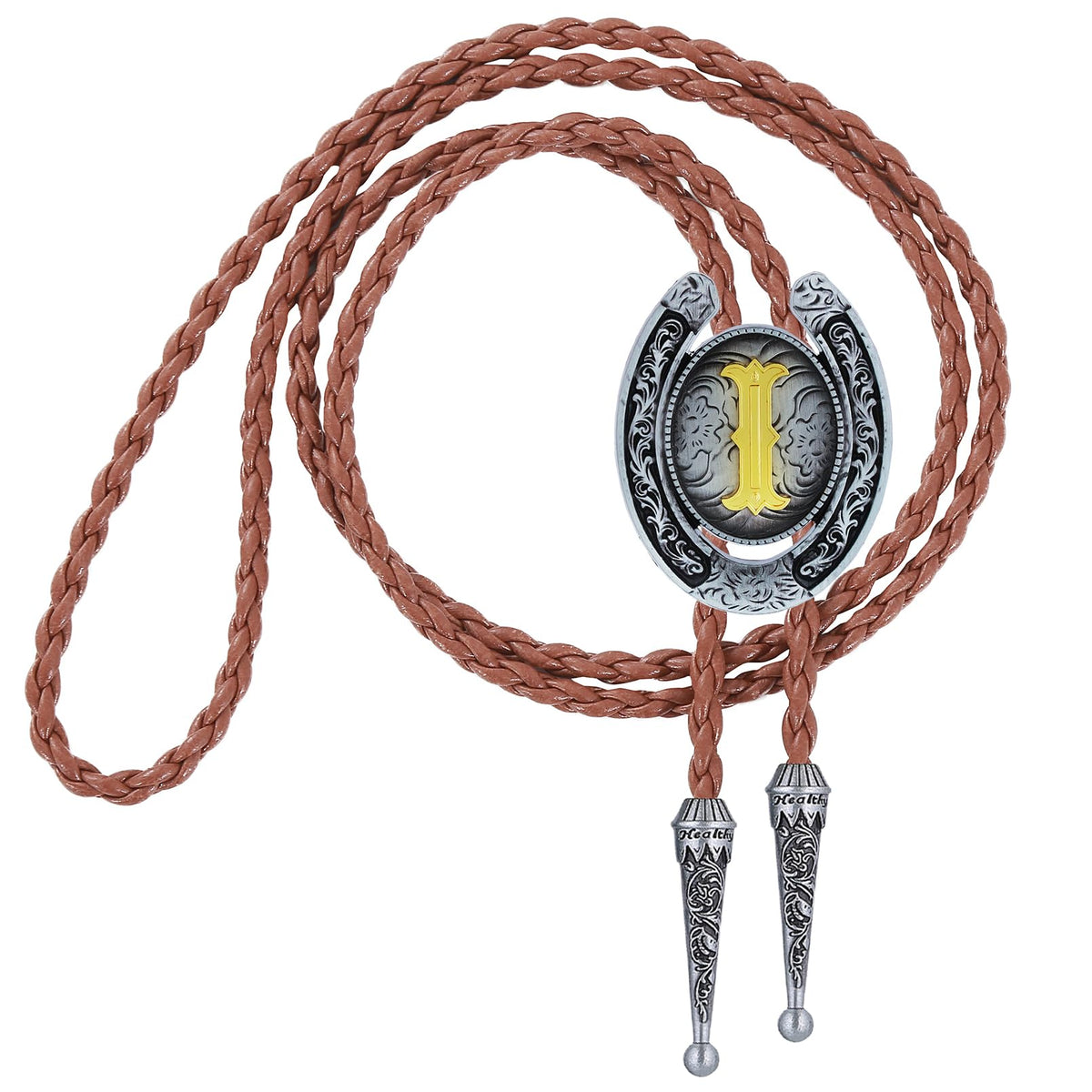 HUABOLA CALYN Brown Bolo Tie for Men Black Initial Letter ABCDMJR to Z Native American Western Cowboy Bolo Tie for Women (I)