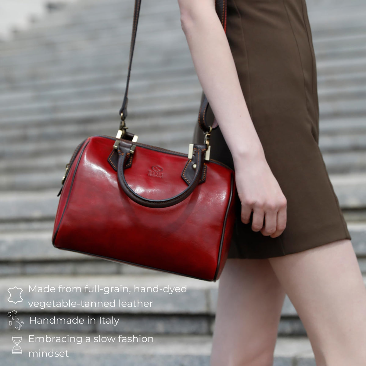 Time Resistance Leather Handbag - Full-Grain Leather Purse for Women - Top Handle Bag - Tote Bag (Red)