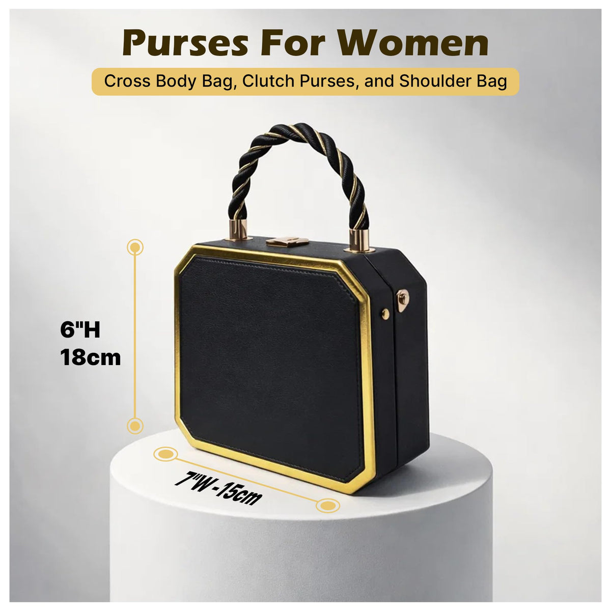 Purses For Women, Trendy Cross Body Bag For Woman, Shoulder Purse, Faux Leather Crossbody Bag, Top Handle Purses for Lady, Handbags - Clutch Evening Purse With Interchangeable Straps (Black)