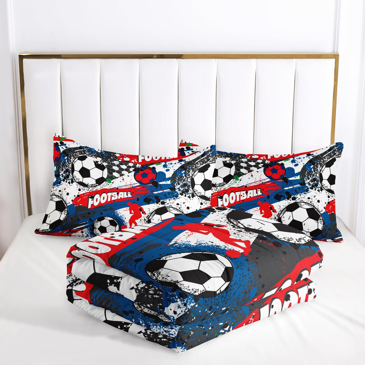 lneffble Full Size Comforter Set for Boys Soccer，Sport Full Bedding Sets for Boys with 1 Comforter with 2 Pillow Case