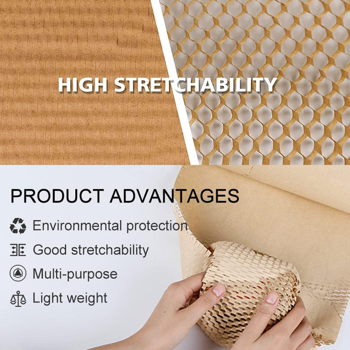 Honeycomb Packing Paper,12 inch x 200 ft Bubble Cushioning Wrap for Packing Moving,Products Gifts Wrapping Paper,Recyclable and Biodegradable Shipping Packing Materials with 20 Fragile Sticker Labels