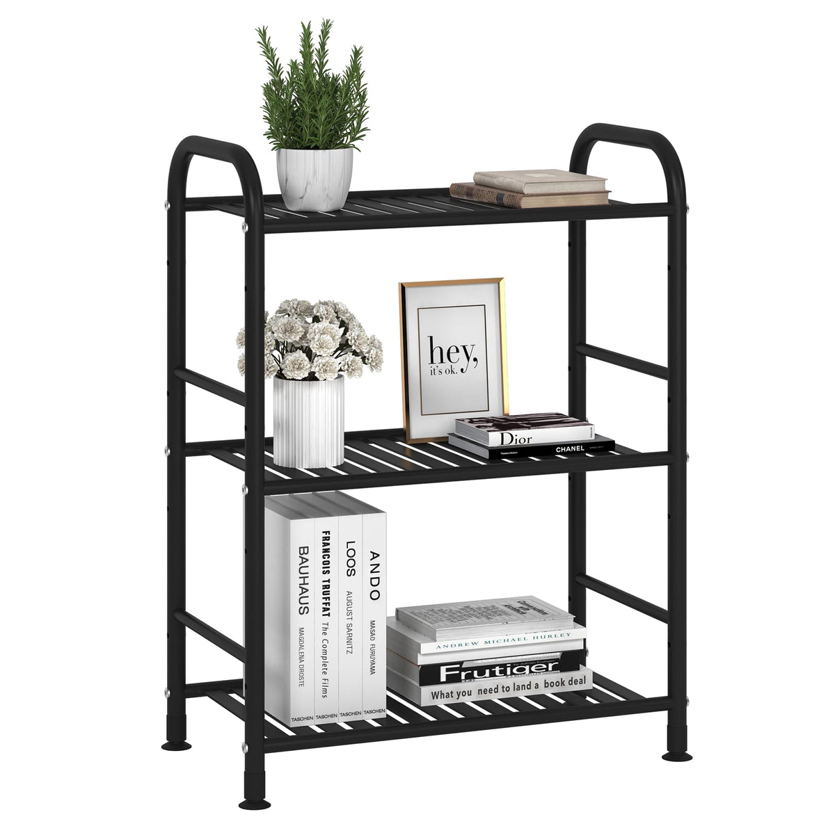 JSB 3-Tier Adjustable Shelving Unit, Heavy Duty Storage Rack Organizer Metal Corner Shelf for Kitchen Living Room Laundry Pantry Bathroom (Black, 3 Tier)…
