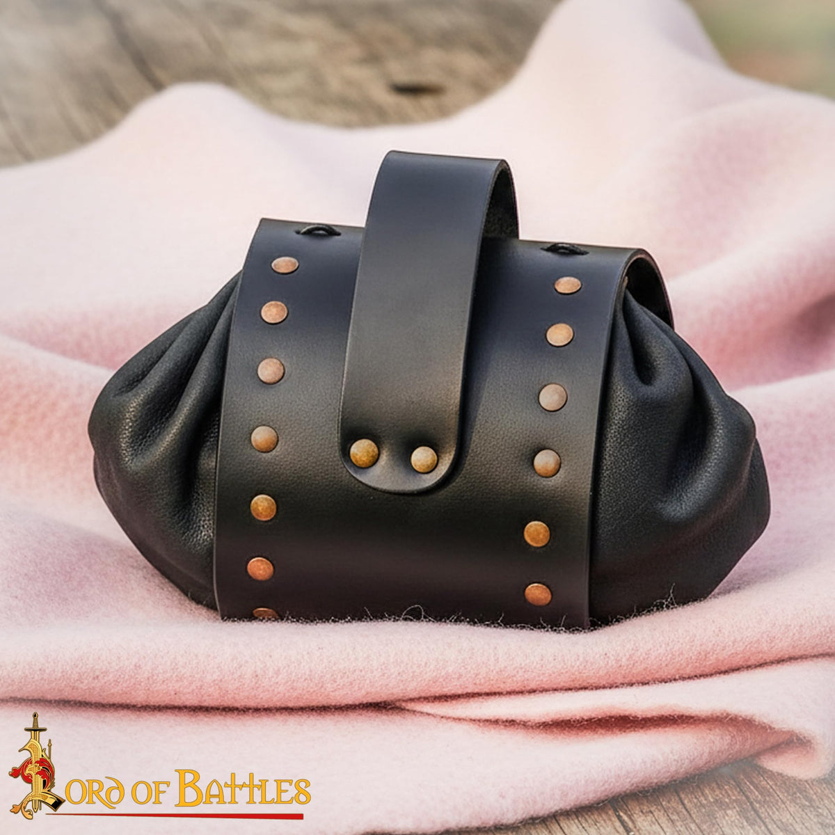 Medieval Drawstring Pouch with Brass Button, Belt Pouch with Loop, Genuine Leather Coin Purse for LARP, Reenactment and Costume (Drawstring Bag, Black)