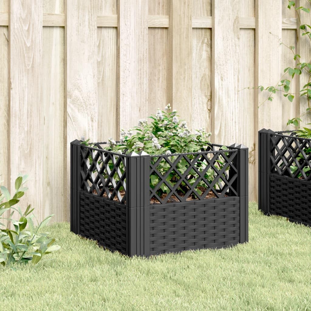 Qnhdfrt Black Square Garden Planter 17.1 Inch Modular Outdoor Large Planter Box with Basketweave Design for Raised Beds Gardens Patios and Terraces