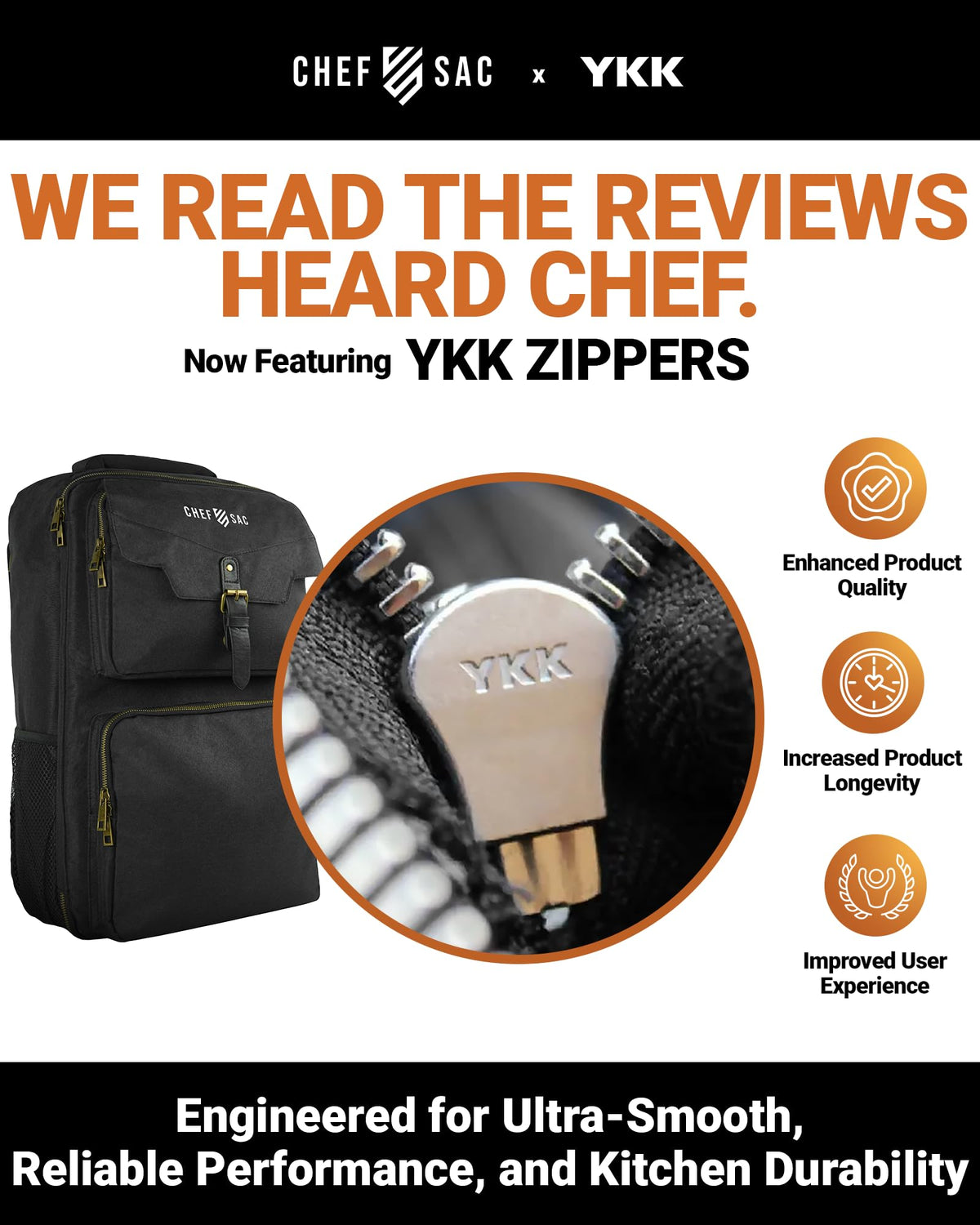 Chef Knife Backpack TRAVELLER - Patented Knife Retention Panels with Hook-and-Loop, Water Resistant 900D Polyester Canvas, YKK Zippers, Work Bag for Chefs & Culinary Students (Black)