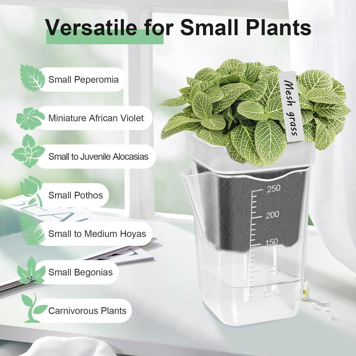 ZPAIO 10 Pack 2.5" Mini Self Watering Pots for Indoor Plants, Small Clear Plastic Planters with Drainage & Water Level, Semi Hydroponic Pots for African Violet, Propagation and Succulents
