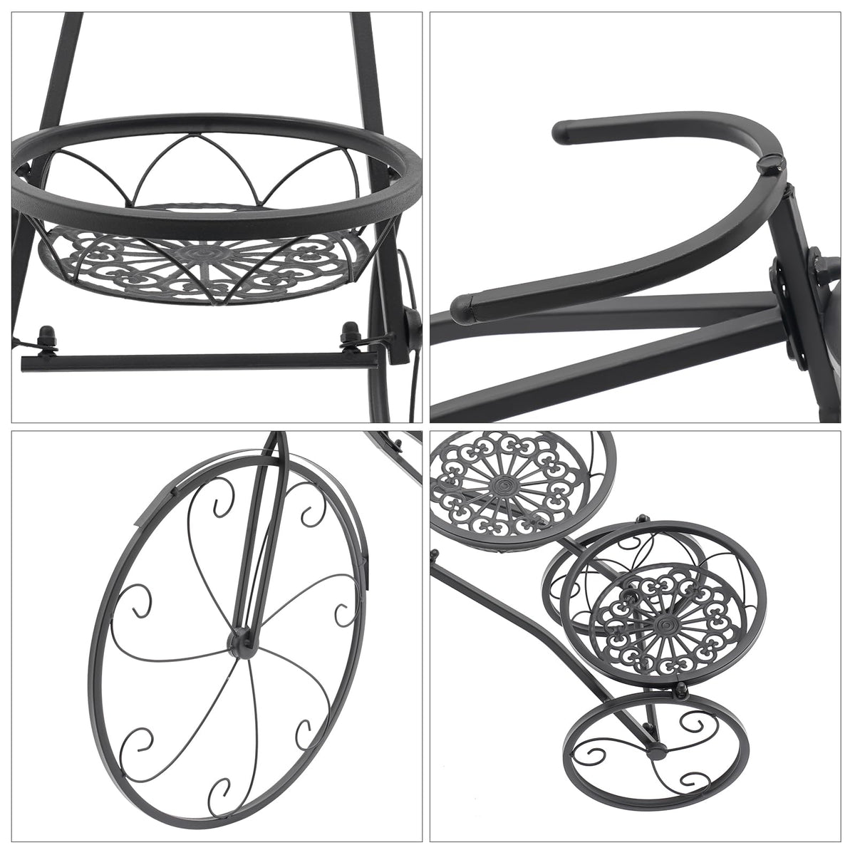 GAMIGIME Tricycle Plant Stand, Metal Bicycle Planter, Flower Pot Cart Holder with 3 Decorative Wheels, Modern Style Flower Pot Cart Holder for Home Decor Patio Garden Flower Shop (Black)
