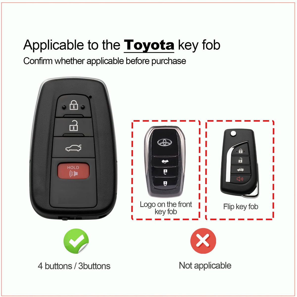 Smyfob Compatible with Toyota Key fob Cover Leather Toyota Keychain Holder case Protector Avalon Camry TRD Corolla Highlander Prius Prime RAV4 Prime CHR Accessories