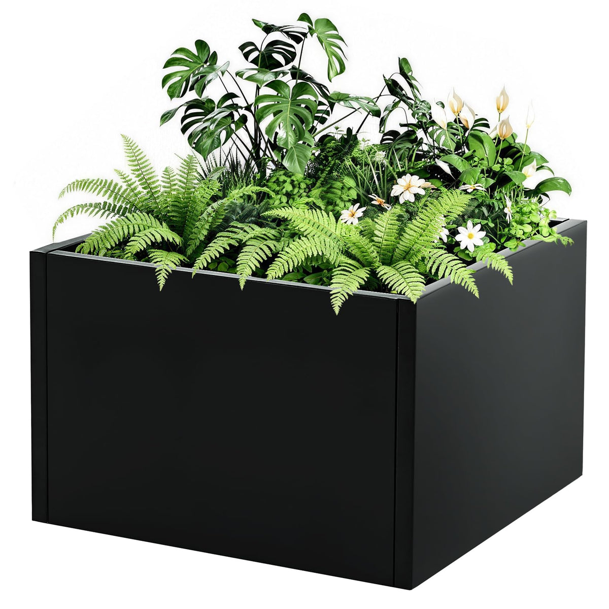 GarveeTech Metal Square Planter Box Tall Planters for Outdoor Plants Modern Heavy Duty with Drainage Holes for Outdoor Patio, Balcony, Yard, with Bottom