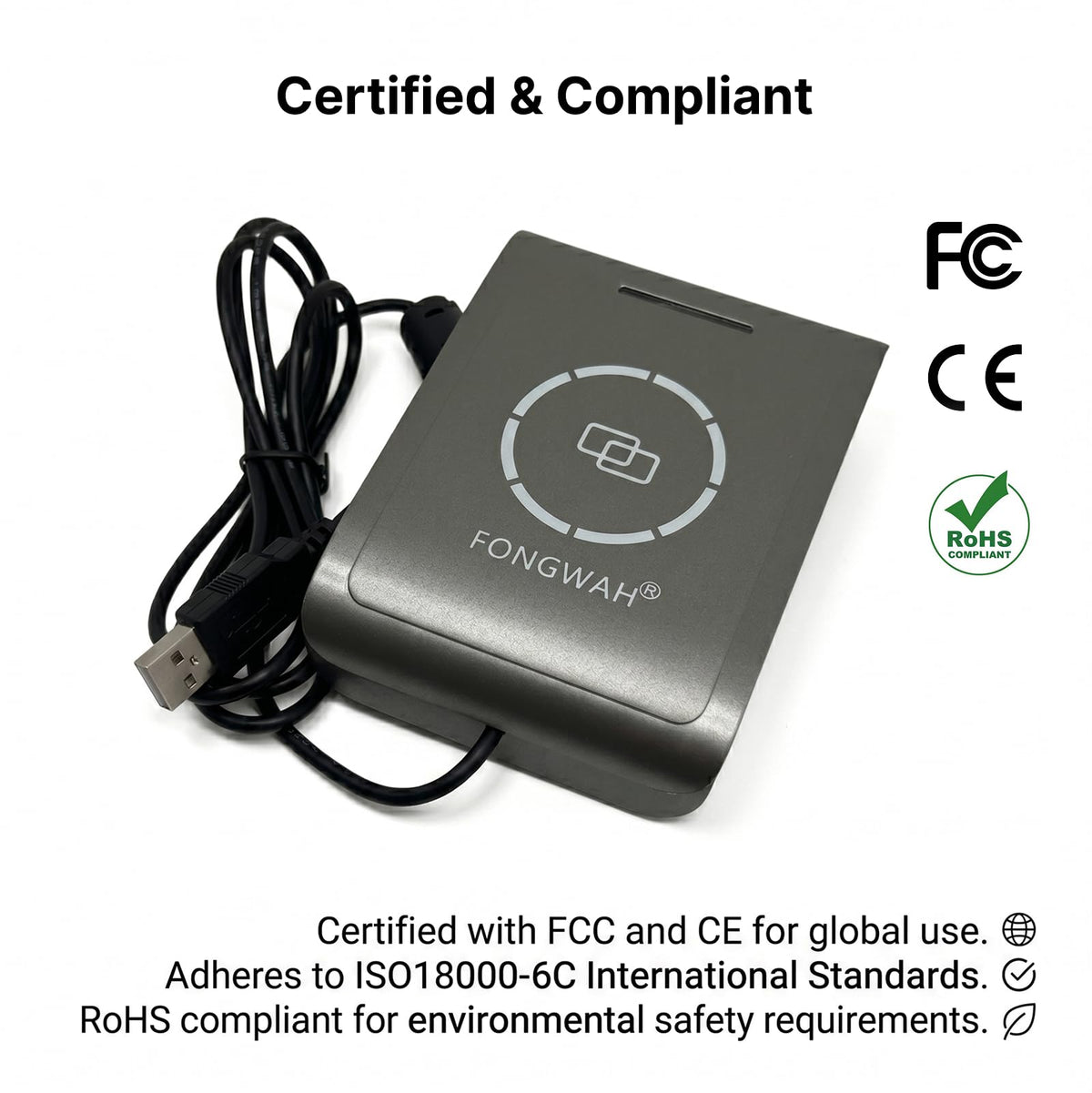 Fongwah Desktop Gen 2 UHF Reader/Writer ISO18000-6C up to 39 Inches Reading Distance Support Keyboard Emulation Free SDK