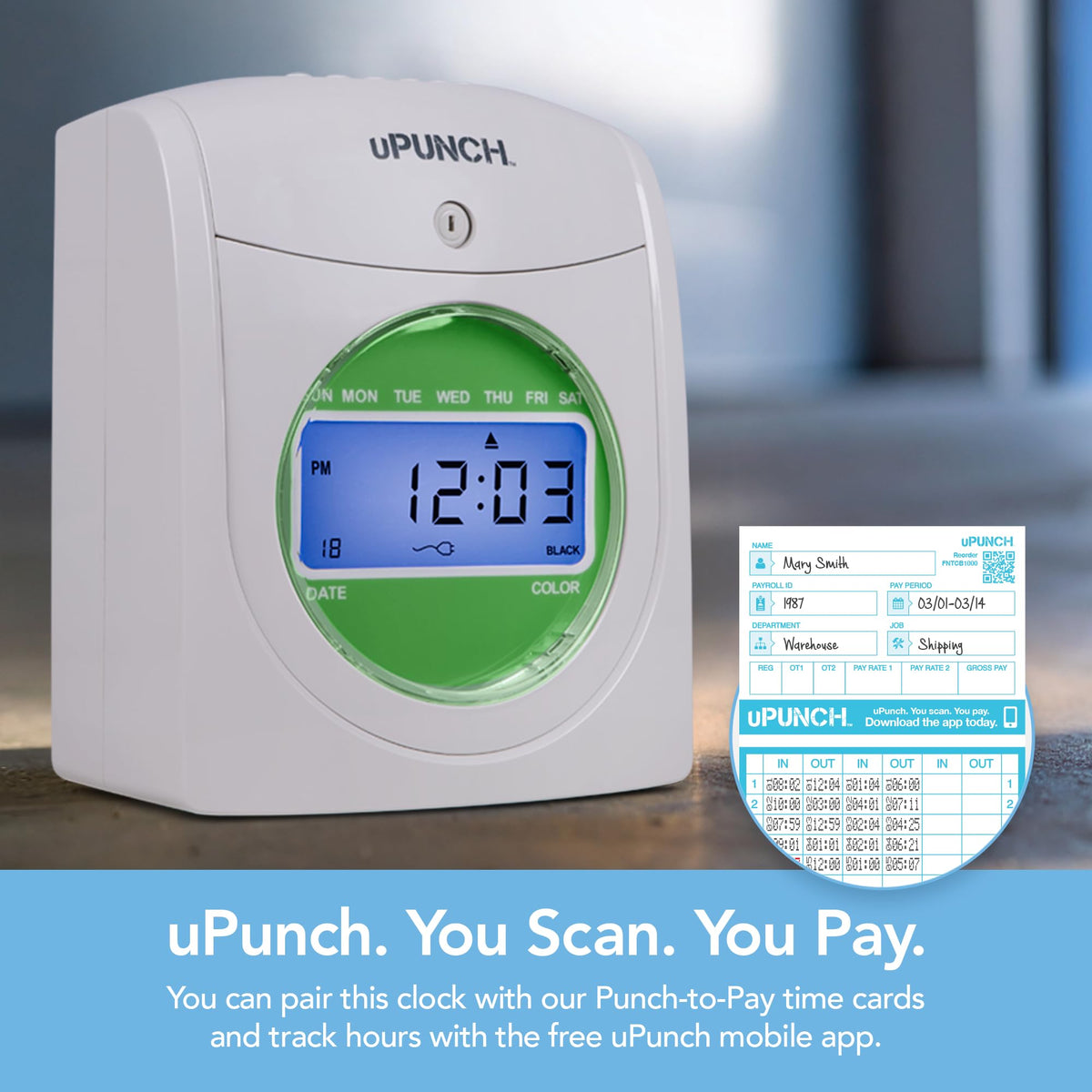 uPunch HN1500 Starter Time Clock Bundle for Small Business: Employee Punch Clock System with 100 Time Cards, Card Rack, and Ribbon