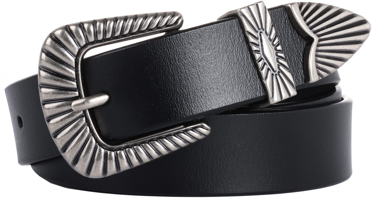 ALAIX Belts for women Women's Belts Silver Gold Buckle leather belts Black Western belts Jeans Pants belts for women