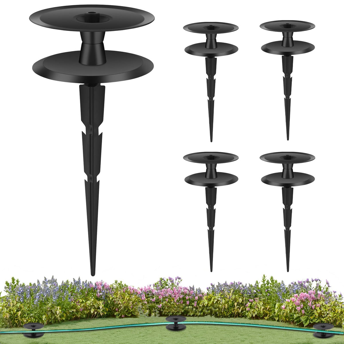 4PCS Garden Hose Guide Spike, Metal Hose Guides for Garden Heavy Duty, Cast Iron Garden Hose Guides for Outside, Rustproof Coated Hose Guide Stakes for Lawn & Yard, Plant & Flower Bed Protection