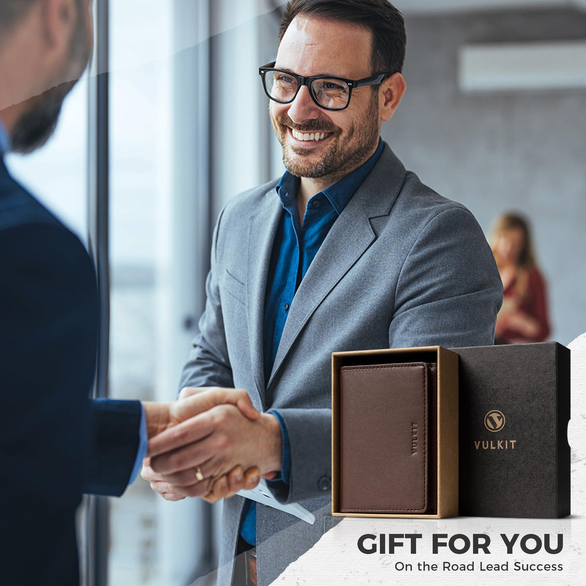 VULKIT Business Card Holder Premium Leather RFID Blocking Card Case With ID Window Magnetic Closure Holds Up to 40 Business Cards