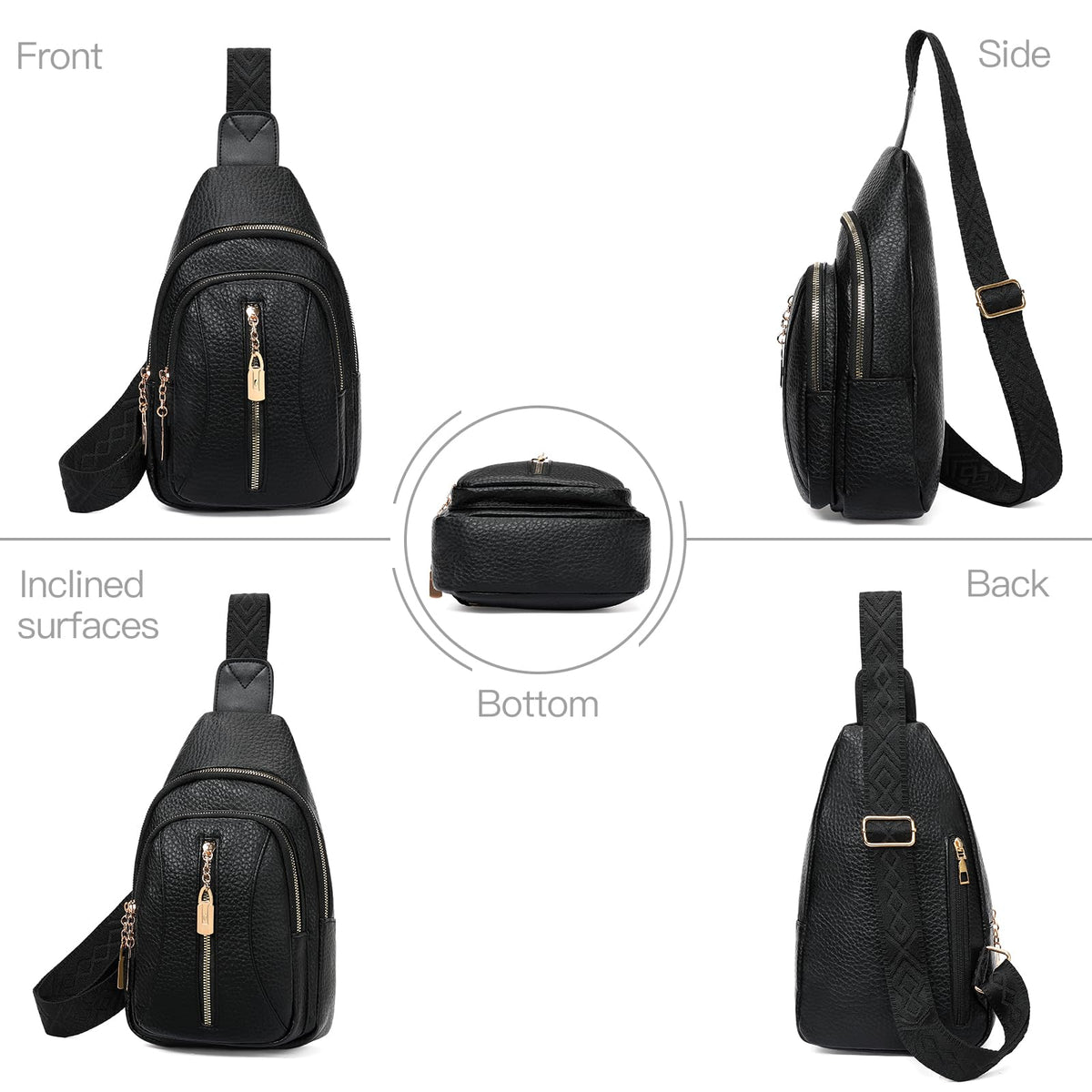 GOIACII Cossbody Bag for Women Sling Bag Anti Theft Travel Purse Fanny Packs Leather Black
