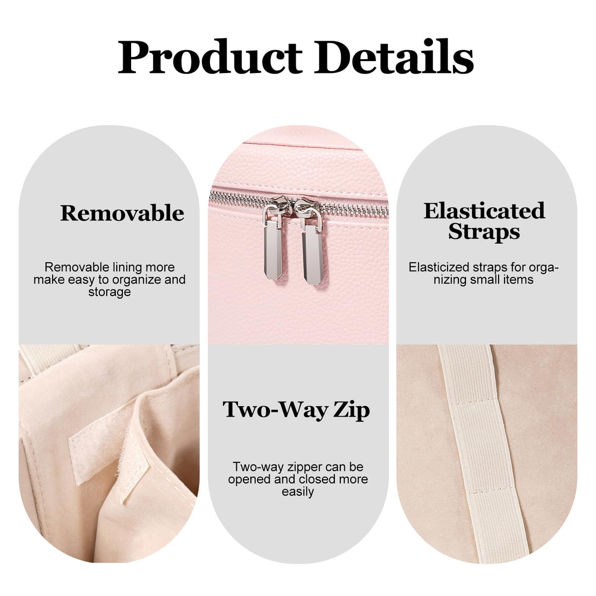 idoltimes Cosmetic Case, Leather Makeup Bag, Portable Handheld Makeup Case, Detachable Compartments