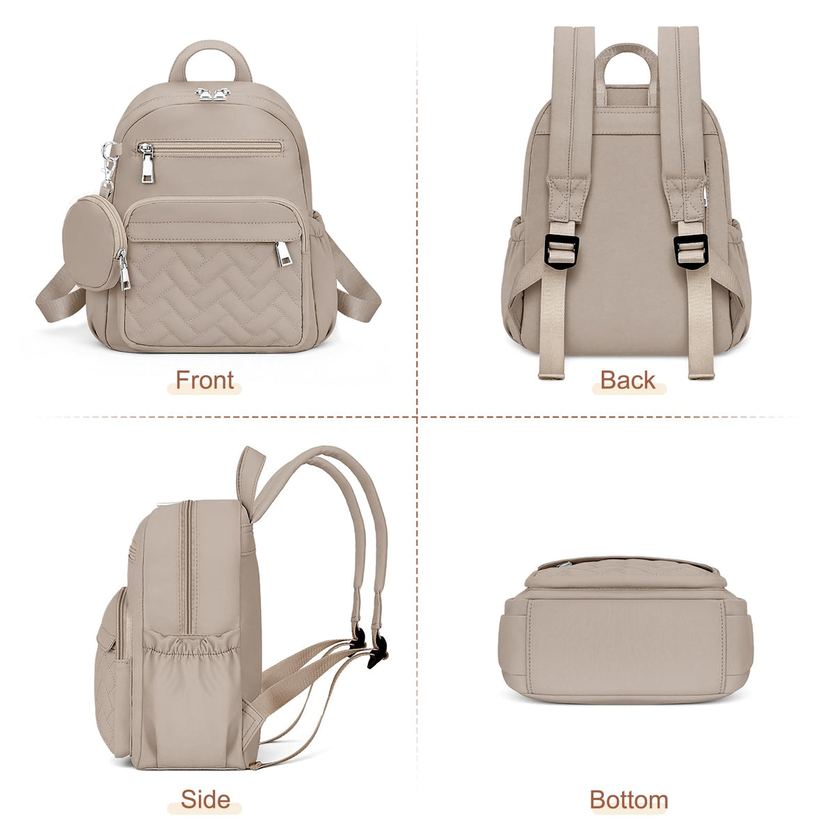 SYTRAH Mini Backpack for Women Small Backpack Purse, Anti Theft Backpack Waterproof Lightweight Puffer Back packs for Travel, Work with Coin Purse Khaki