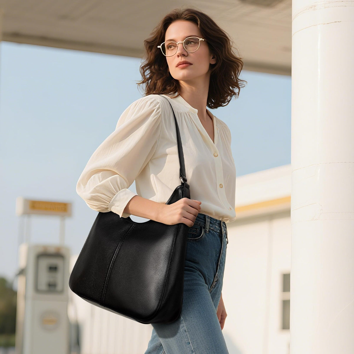 befen Genuine Leather Hobo Bags for Women, Soft Real Leather Women's Shoulder Bag Handbags, Leather Shoulder Hobo Purse Designer Bags with Adjustable Strap for Daily Work Travel Fall Fashion, Black