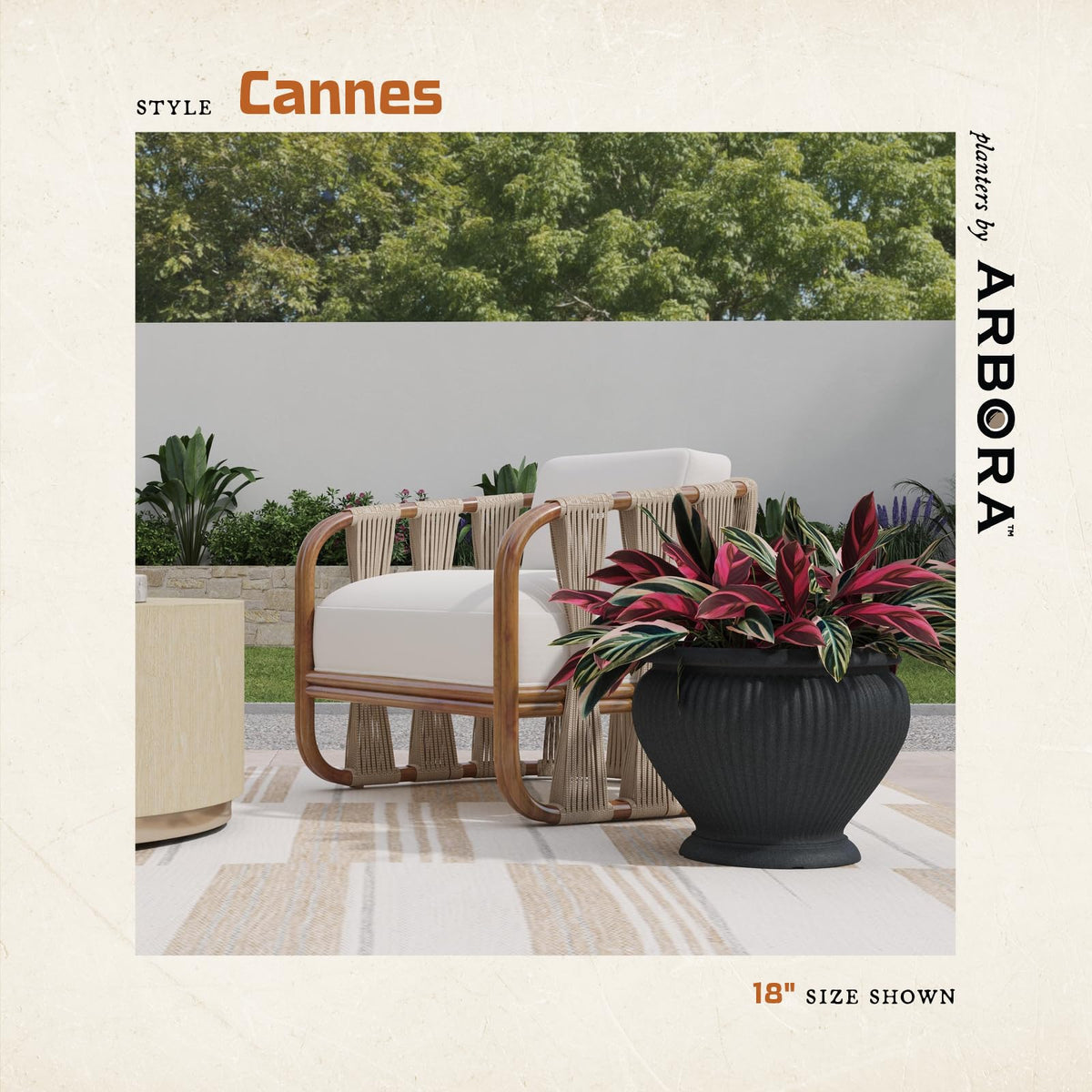 ARBORA 18" Cannes Urn Polyresin Indoor and Outdoor Planter with Classic Black Finish - Durable, Weatherproof, Lightweight, Large Plant Pot for Patio, Garden, Deck, Entryway
