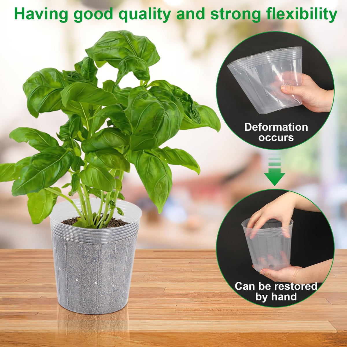 UPINS Clear Nursery Pots 40 Packs 3/4/5/6/7 Inches Plant Pots with Drainage Hole Seedling Transparent Plastic Gardening Pots Durable Seed Starter Pots Reusable for Plants Vegetables