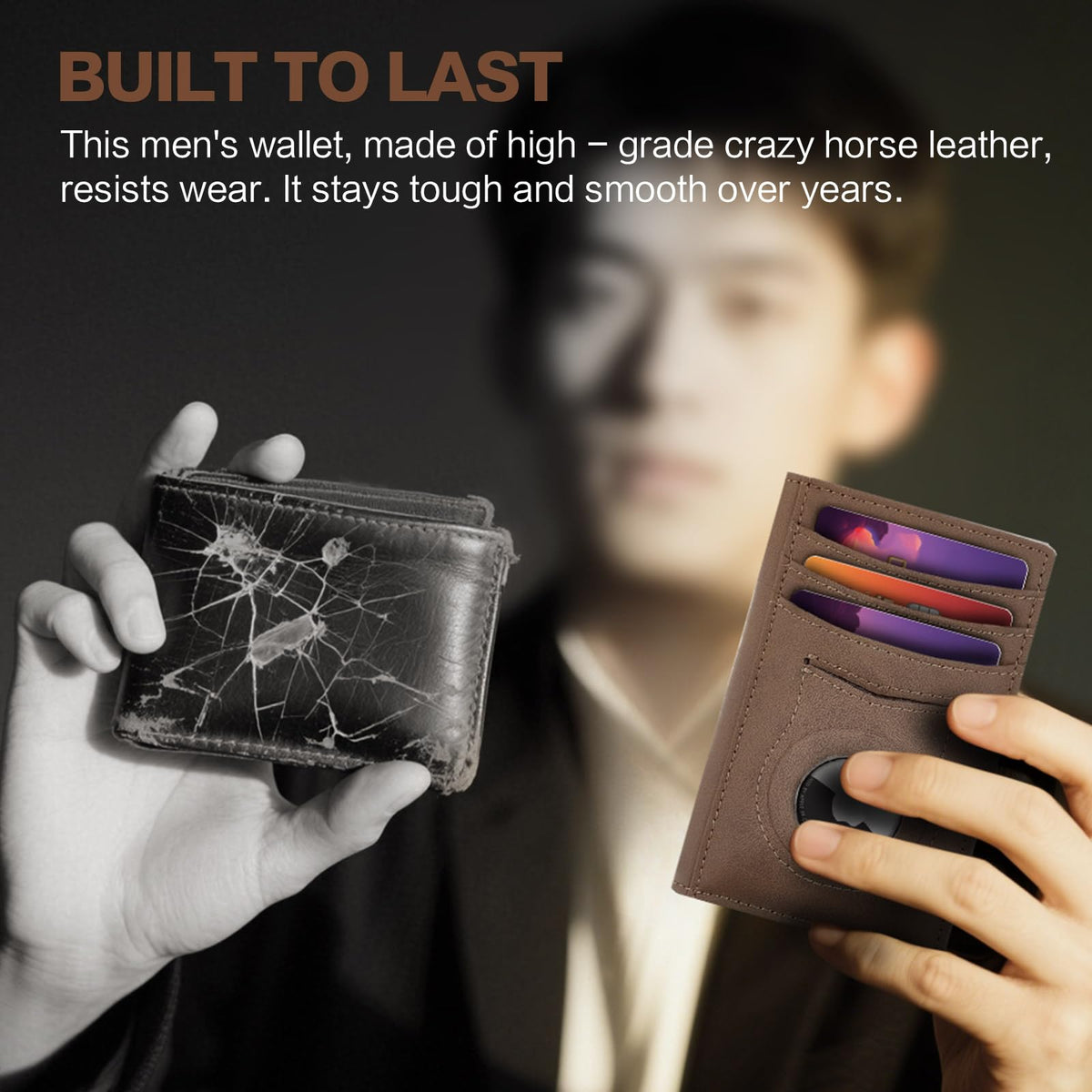 Slim Wallet for Men,RFID Blocking Bifold Credit Card Holder,Thin Minimalist Front Pocket Men's Leather Wallet,Smart Security Carbon Fiber,Small Compact Wallet with Money Clip,Birthday Gift for Men