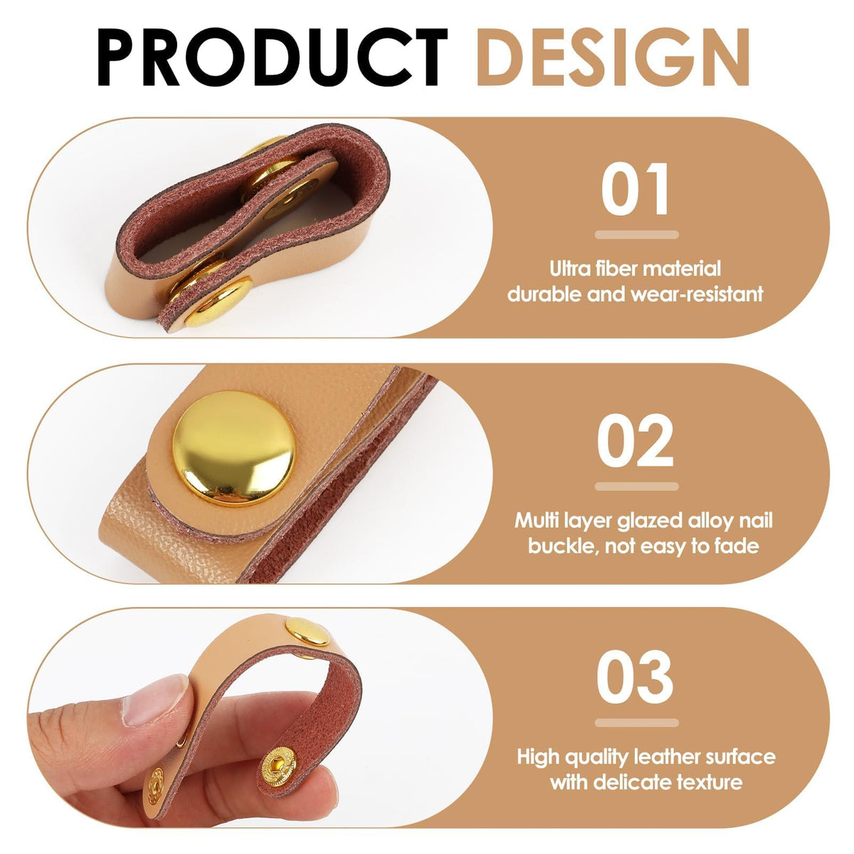 2 Pcs PU Leather Handbag Strap Shortener, Top Handle Keeper with Snap Buckle, Non-Slip Dual Grip Connection Buckle Holder for Shoulder Bag, Purse, Satchel, Clutch, or Wallet (Black and Light Brown)