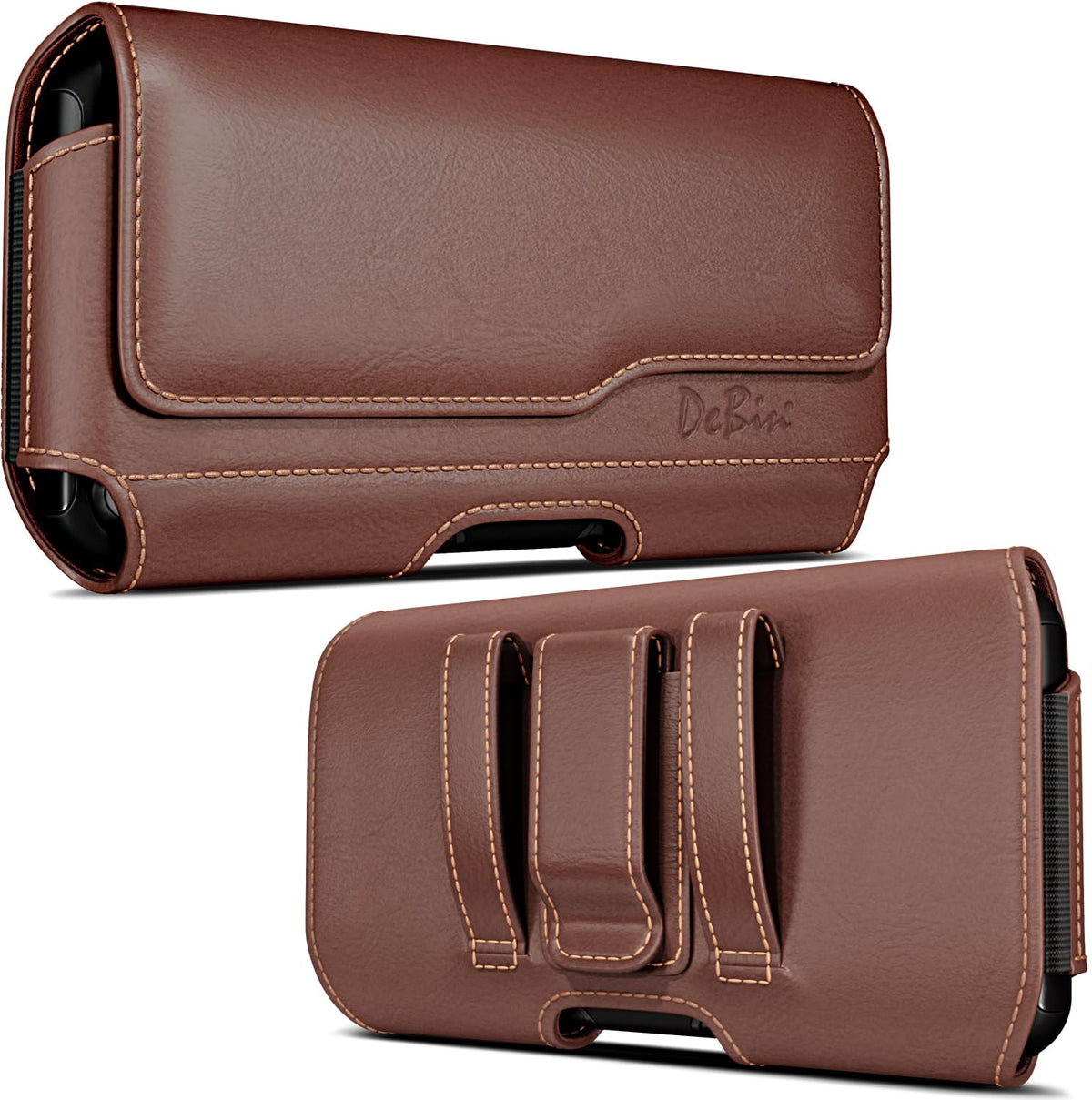 DeBin Holster for iPhone 17 17 Pro 16 Pro 16e 15 15Pro 14 13 12 11 Xs 10 X XR – Cell Phone Belt Holder Case with Clip for Men Women Pouch (Fits Protective Cover on) Brown