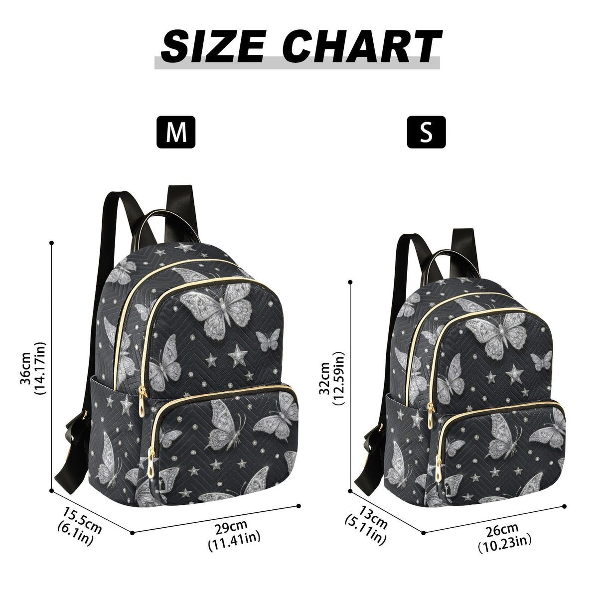susiyo Butterfly Star Backpack for Women Silver Black 10L Bag Gothic Ladies Backpacks Travel Casual Daypack