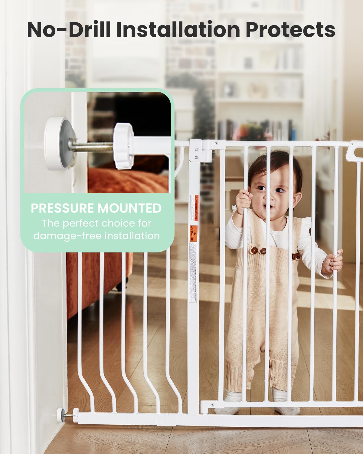 Mom's Choice GROWNSY Baby Gate, 30.5"-53" Auto-Close Dog Gate for Stairs & Doorways, Pressure-Mounted Easy Install Baby Gate - No Drill, Walk Through, Safe & Durable