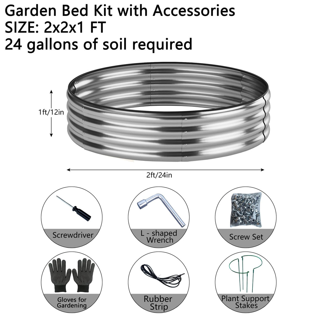Galvanized Metal Planter Raised Garden Bed Kit for Gardening Outdoor 2x2x1ft Round Galvanized Steel Fire Pit，Steel Fire Pit Silver for Backyard, Camping, Bonfire