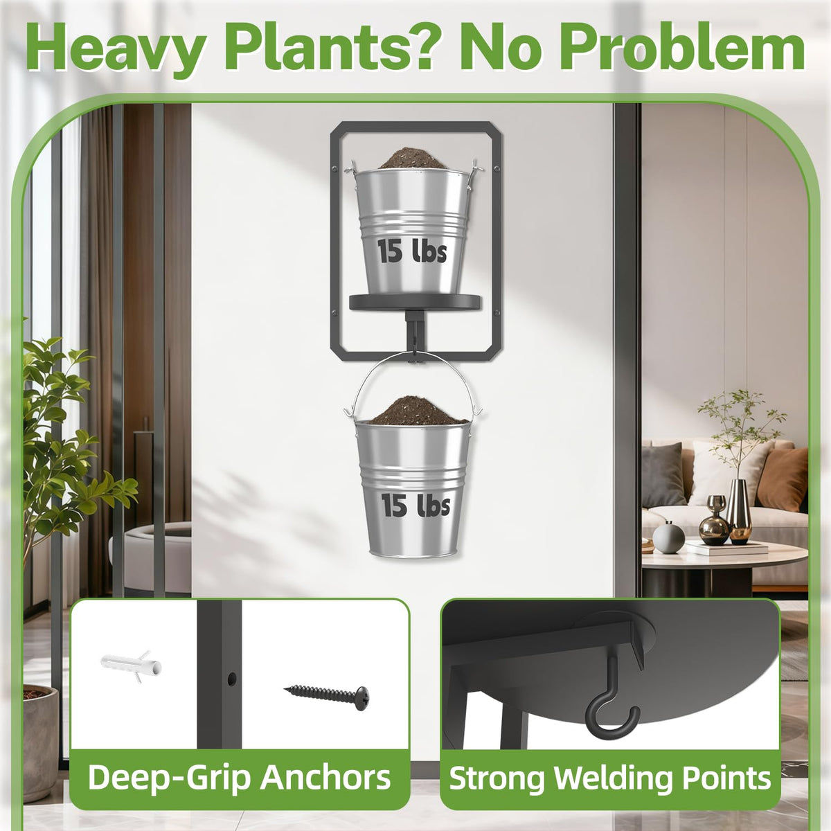 iDavosic.ly Wall Plant Picture Frame Holder Set of 2 for Indoor, Metal Stand with Hanging Hooks, Floating Flower Display Decor, Space Saving & Easy to Assemble (Pots/Chains/Plants Not Included)