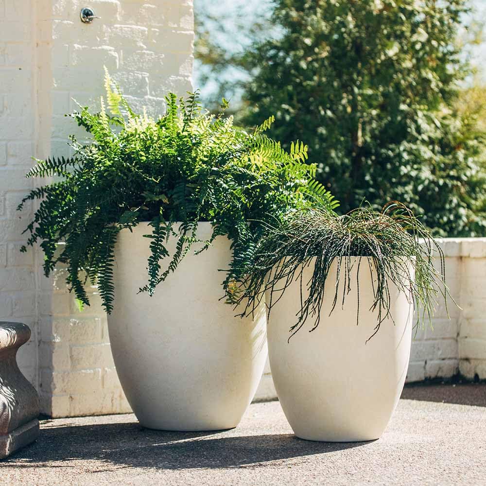 TITAN GREAT OUTDOORS Ash & Ember 18" Laurel Satin Ivory Planter, Lightweight Fiberstone Composite with Weather-Resistant Finish, Modern Planter Pot for Indoor and Outdoor Plants