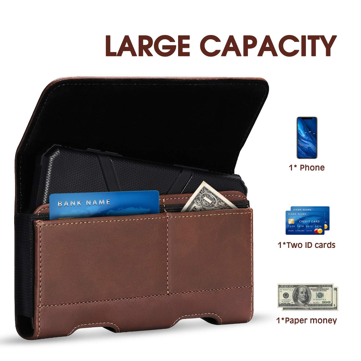 BECPLT for iPhone 17 Pro Max 16/15/14/13/12/11 Plus Holster Case Belt Clip Case Leather Holster Pouch with Card Holder for Galaxy S25+ S24/S23/S22/S21 Plus Brown