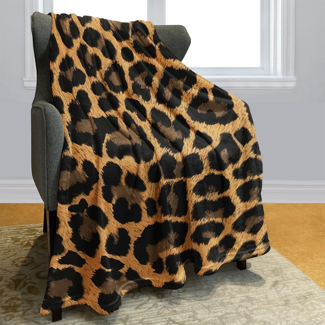 Rstick 60"x80" Classic Leopard Print Blanket - Soft Fleece Throw, Wild Style for Home Decor