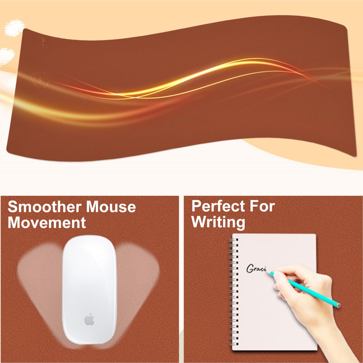Desk Mat with Wireless Charging, Brown Mouse Pad with Wireless Charger, Desk Pad Matt for Desktop, Mousepad Gaming Large Mouse Pad, Leather Compute for Keyboard and Mouse, 32" x 16"