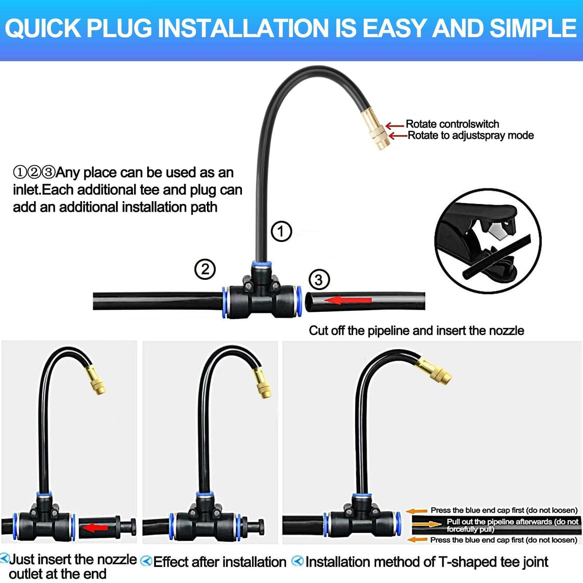 Drip Irrigation Kit Automatic Watering System for Potted Plants, 360 Degree Adjustable Copper Micro Sprinklers, Quick Connect Tubing Fittings for Garden, Lawn, Patio, Balcony (165 FT)