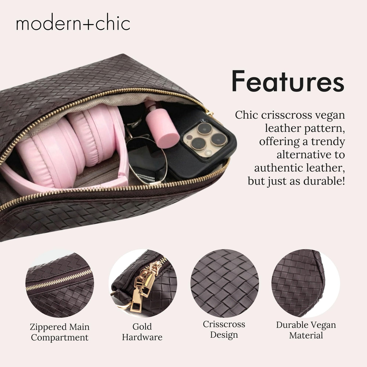 Modern Chic Woven Crossbody Bags for Women - Rory Vegan Leather Purse, Adjustable Strap, Lightweight, Lavender Pressed Woven