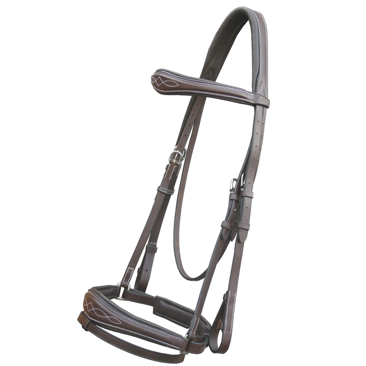 Exion Horse Dressage Bridle with Soft Padded Anatomical Crank Noseband & Reins | Fancy Square Raised Browband | Comfort Crownpiece | Premium Vegetable Tanned Leather