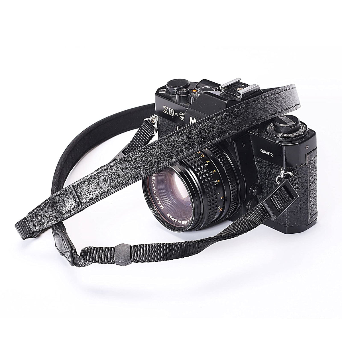 CANPIS CP008 Leather Camera Shoulder Neck Strap compatible with Canon Nikon Leica Fuji Sony Olympus etc. Black Color, Adjustable Length, Slim with Flocking Comfortable Pad