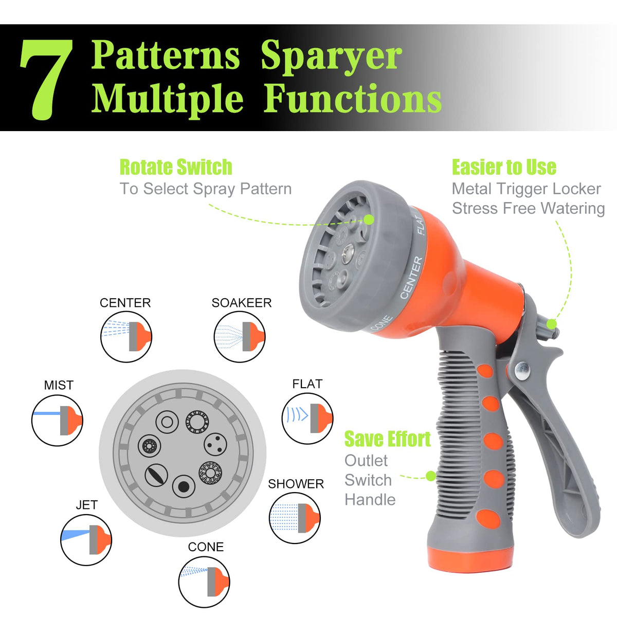 SYEENIFY Kink Free Garden Hose 50ft 5/8", Heavy Duty Hybrid Water Hose, Ultra Durable Flexible Rubber Hose with Sprayer Nozzle,Leakproof Yard Outdoor Hose with Brass Solid Connector