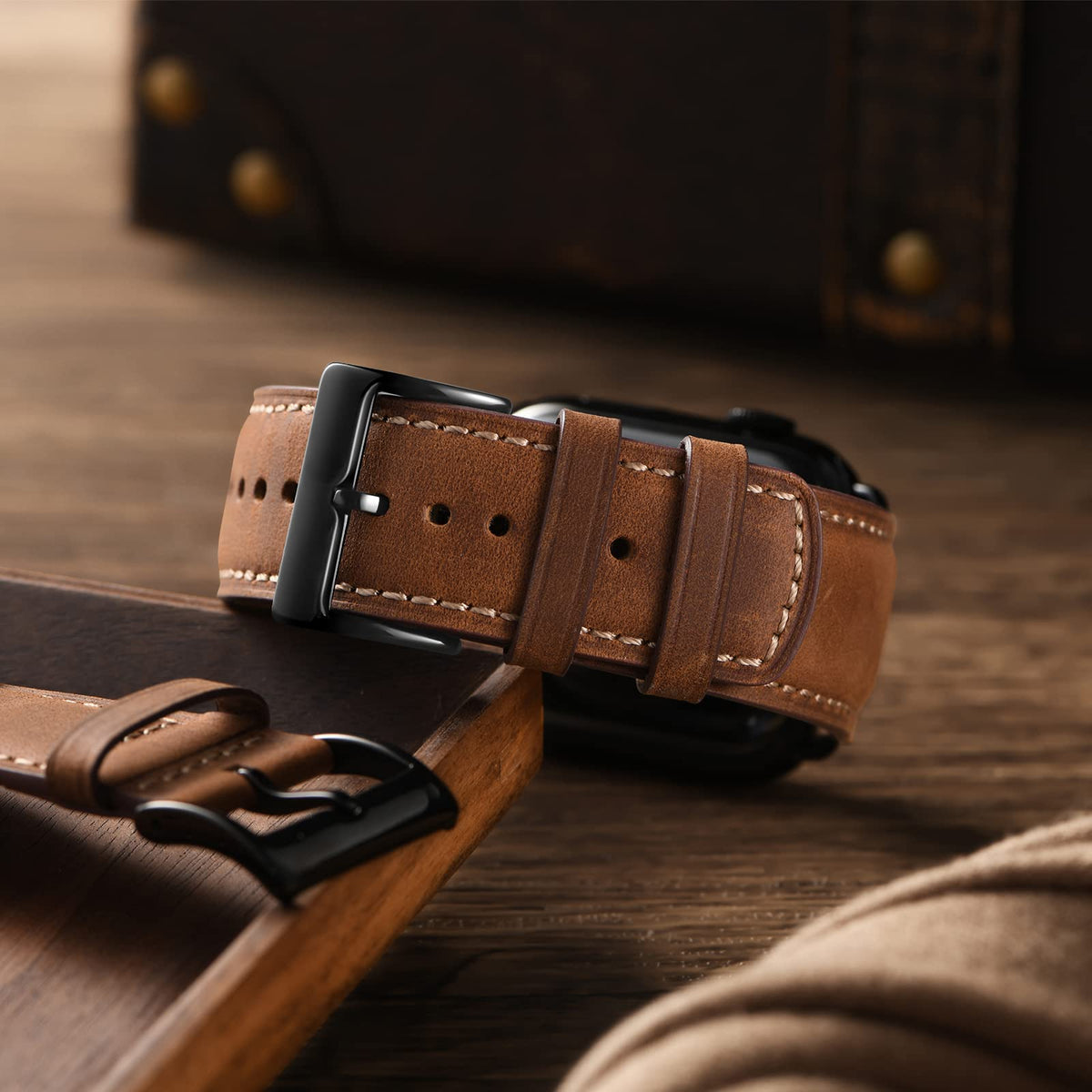SUNFWR Leather Bands Compatible with Apple Watch Band 42mm(Series 3 2 1) 44mm 45mm 46mm 49mm for Men Women, Top Grain Genuine Leather Replacement Strap for iWatch Ultra 3 2 1, SE3 2 1, Series 11 10 9 8 7 6 5 4 3 2 1